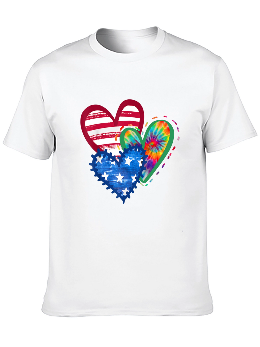 Patriotic Hearts T-Shirt - USA Flag Tie Dye Stars