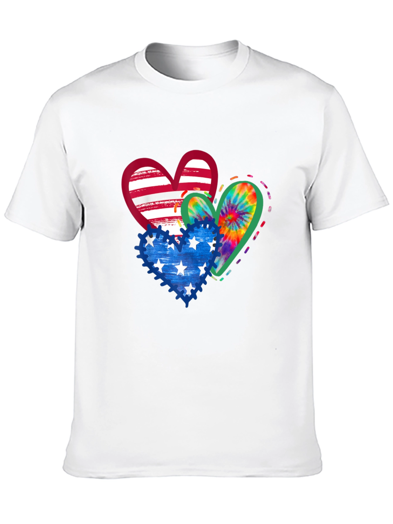 Patriotic Hearts T-Shirt - USA Flag Tie Dye Stars