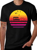 Retro Sunset Camper Van Heartbeat T-Shirt