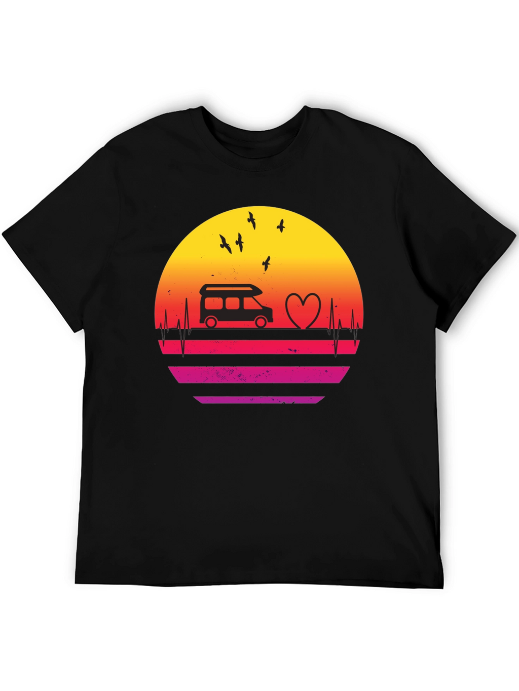 Retro Sunset Camper Van Heartbeat T-Shirt