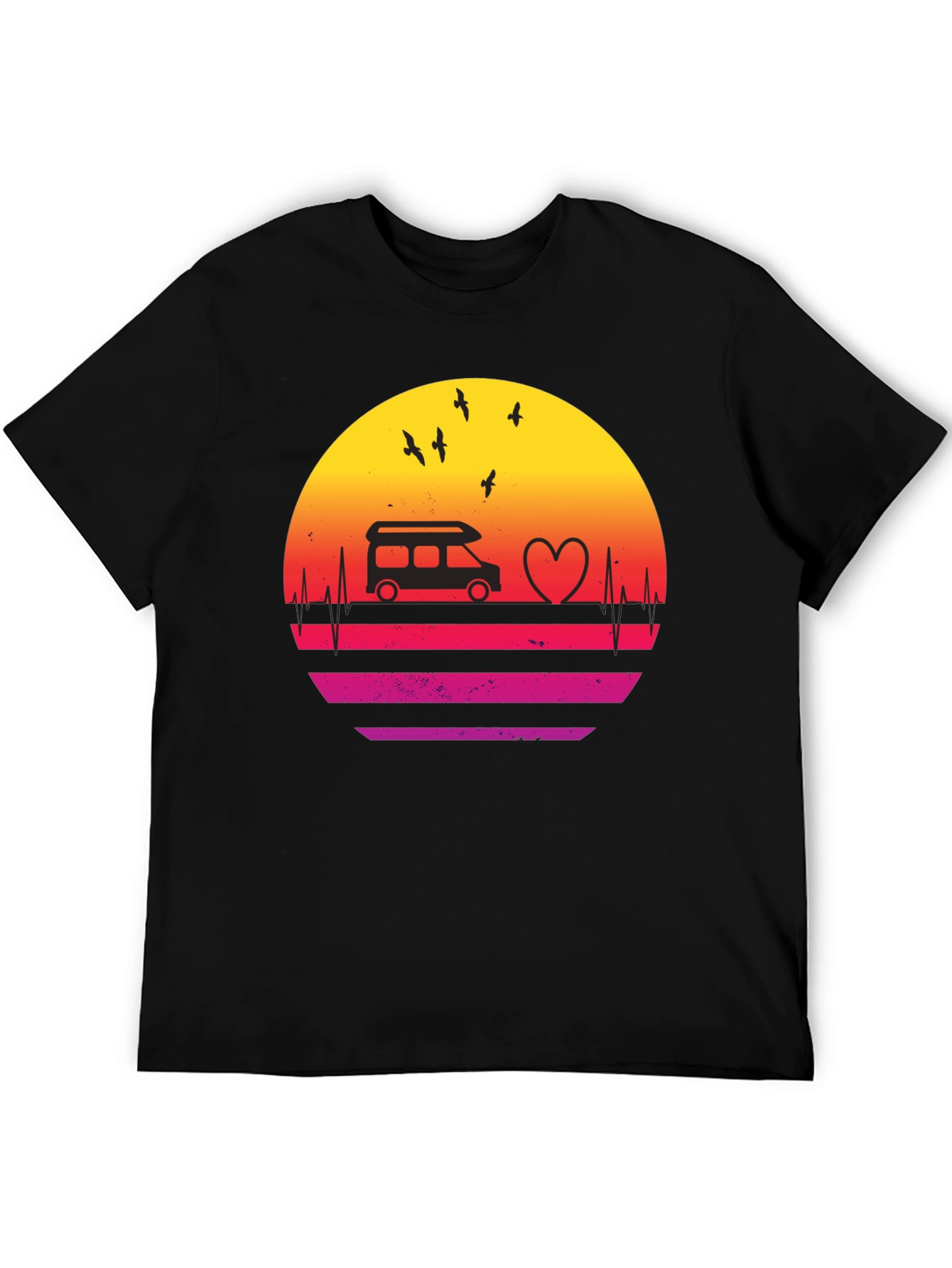 Retro Sunset Camper Van Heartbeat T-Shirt
