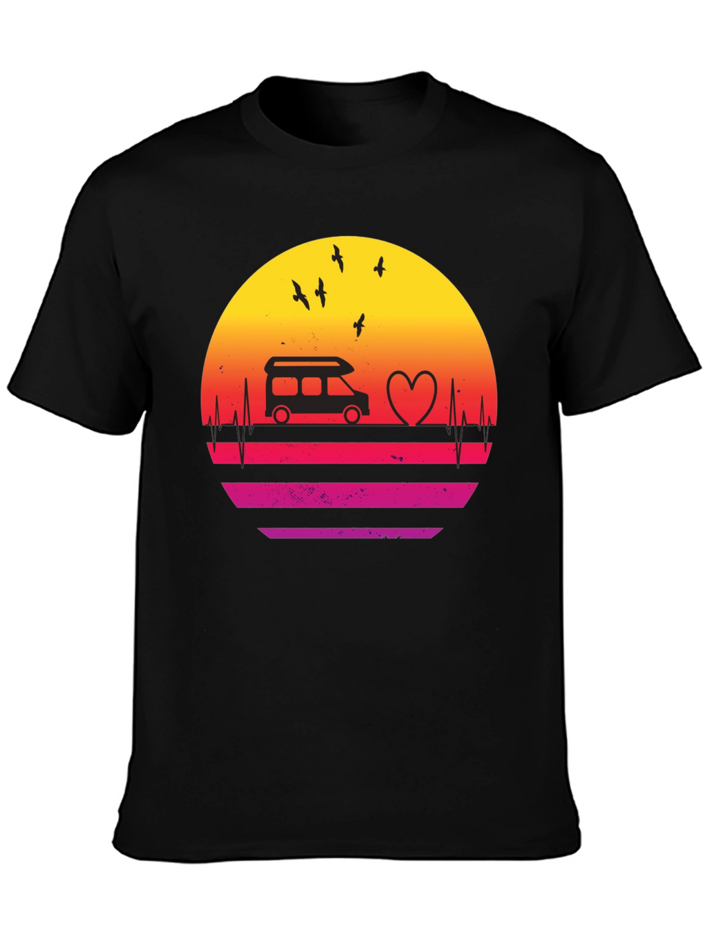 Retro Sunset Camper Van Heartbeat T-Shirt