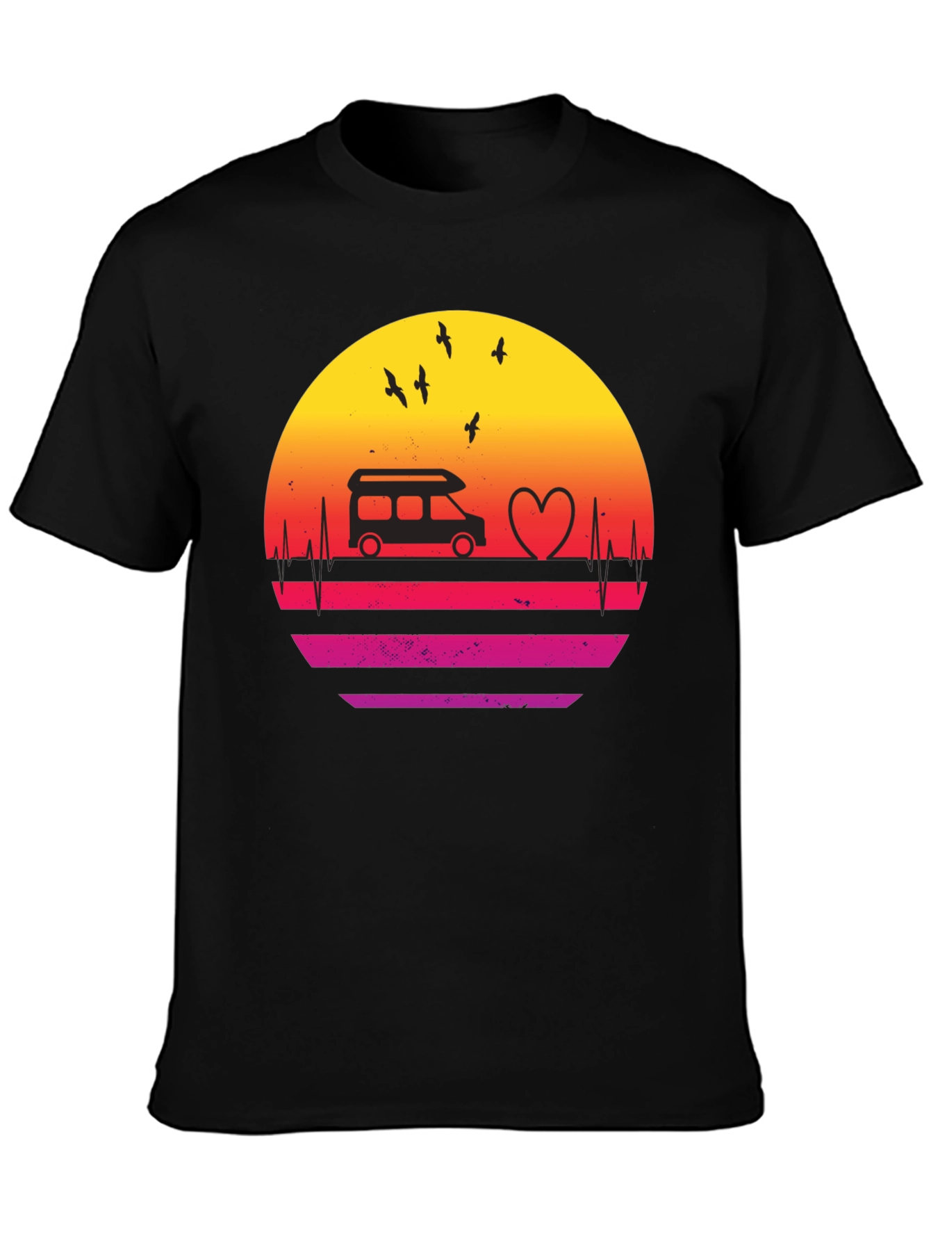 Retro Sunset Camper Van Heartbeat T-Shirt