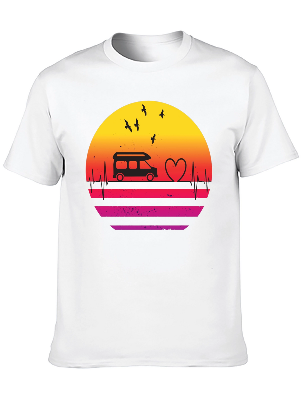 Retro Sunset Camper Van Heartbeat T-Shirt