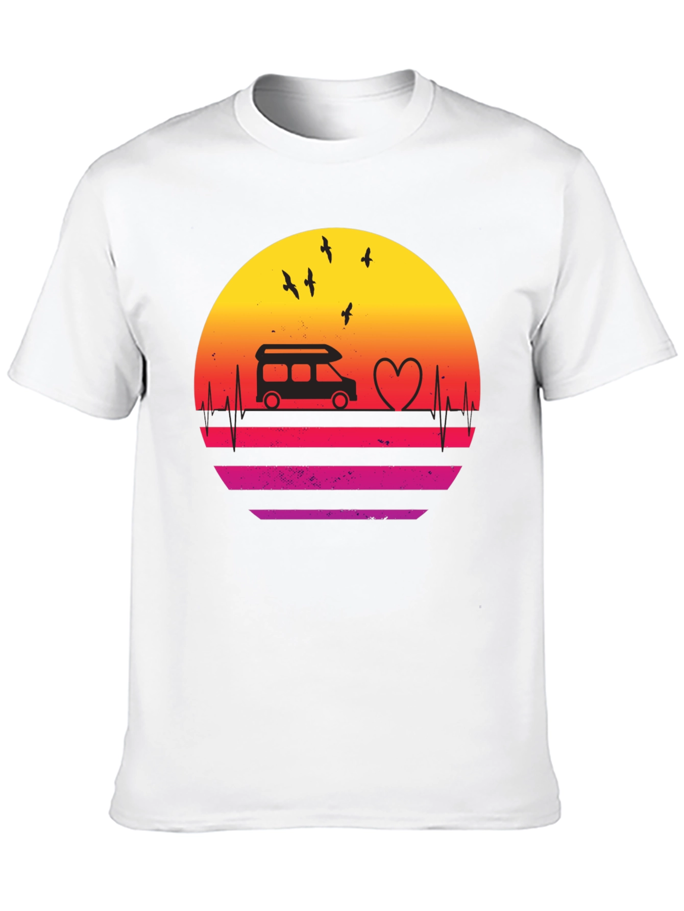 Retro Sunset Camper Van Heartbeat T-Shirt