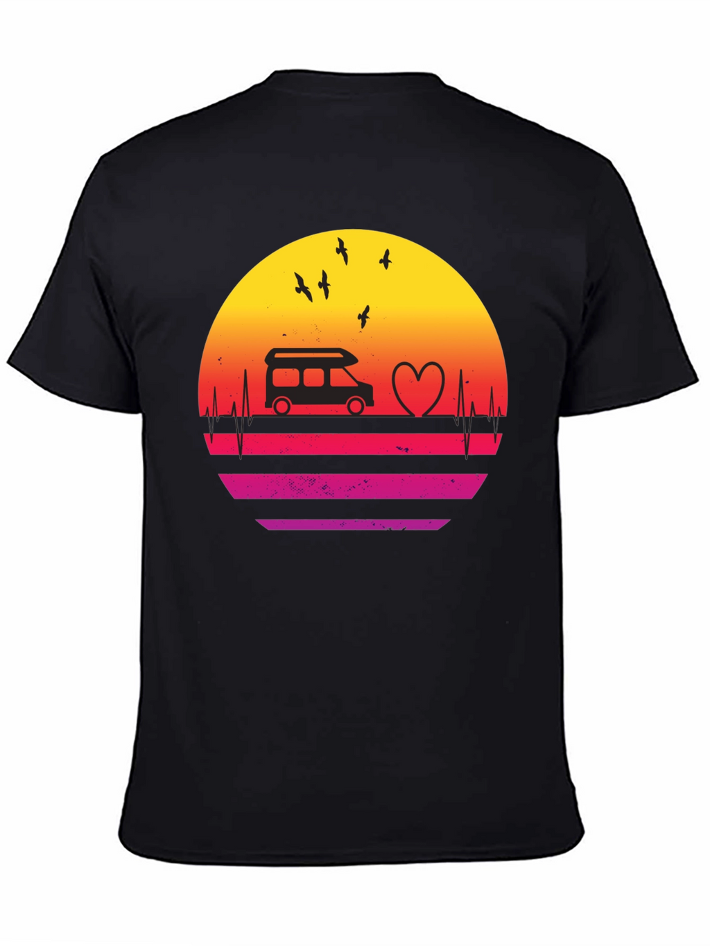 Retro Sunset Camper Van Heartbeat T-Shirt