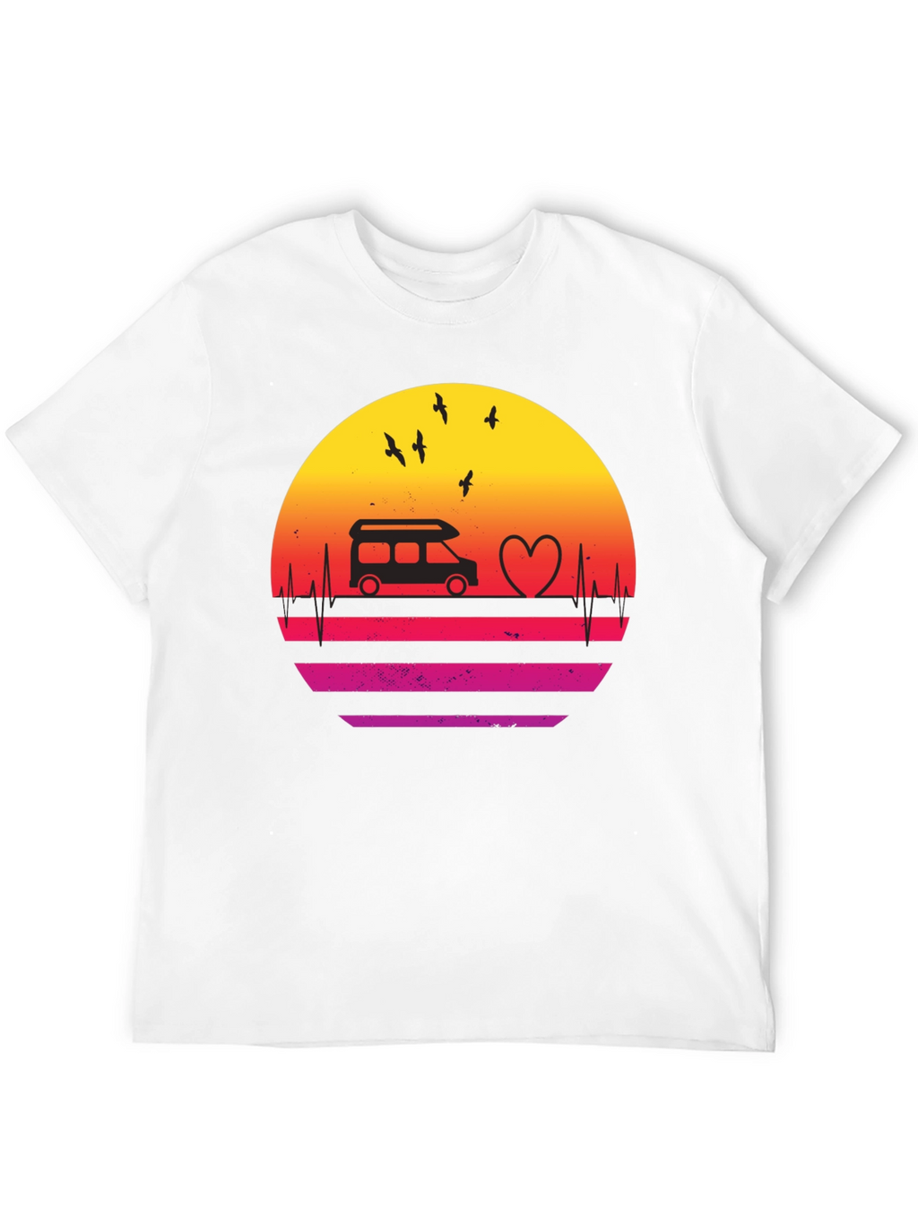 Retro Sunset Camper Van Heartbeat T-Shirt