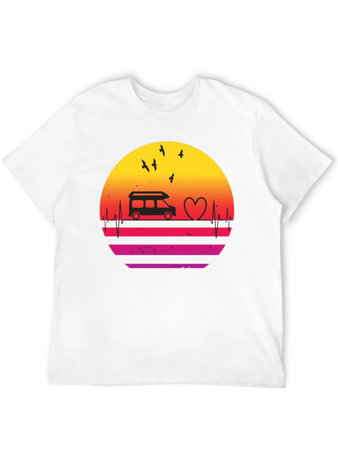 Retro Sunset Camper Van Heartbeat T-Shirt