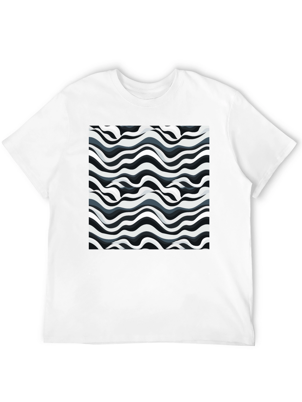 Abstract Wavy Lines Graphic Print Black T-Shirt