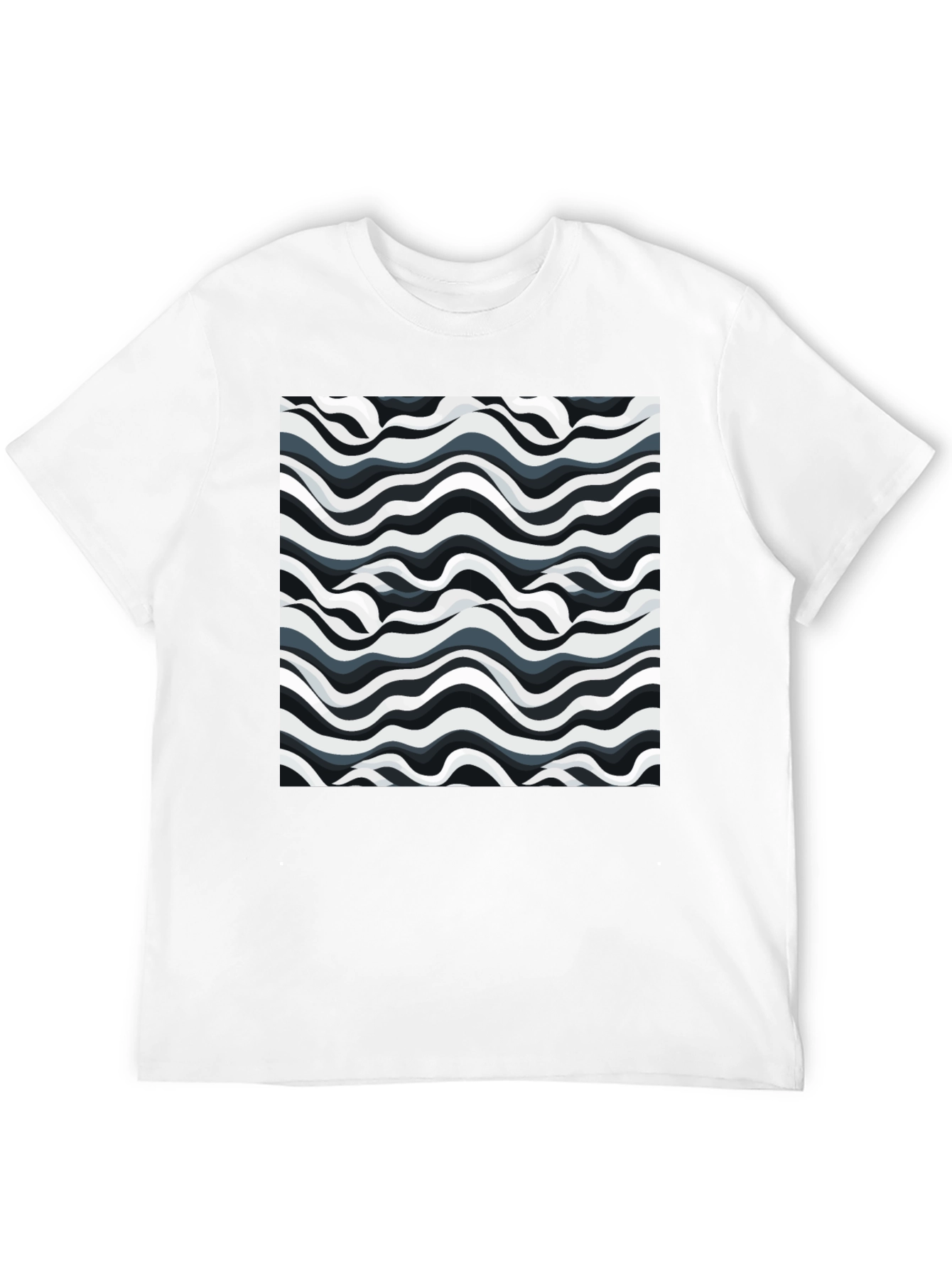 Abstract Wavy Lines Graphic Print Black T-Shirt