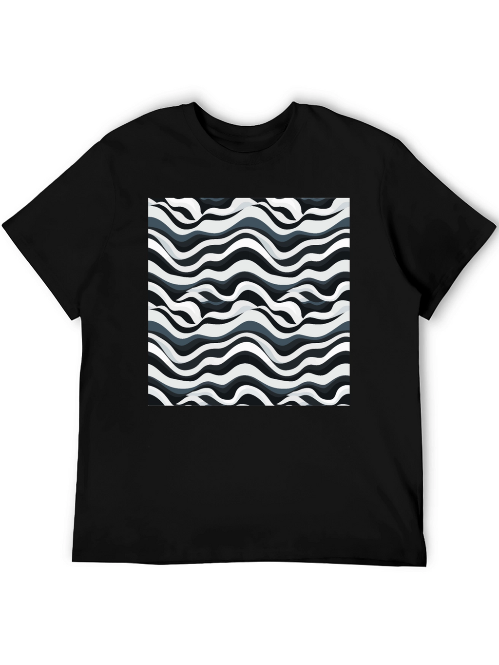 Abstract Wavy Lines Graphic Print Black T-Shirt