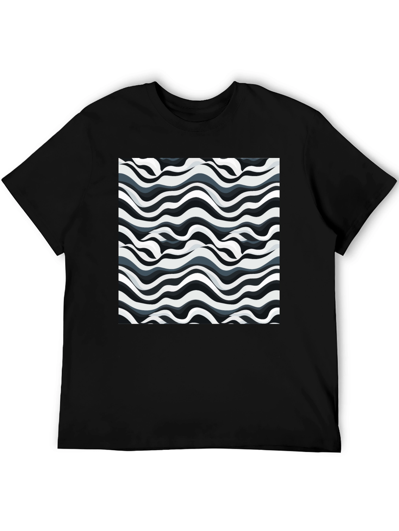 Abstract Wavy Lines Graphic Print Black T-Shirt