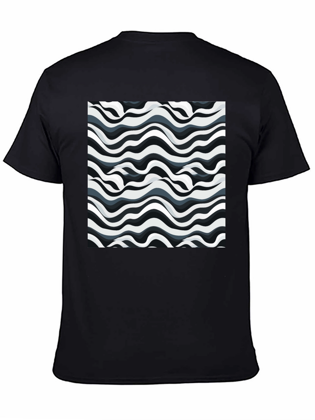 Abstract Wavy Lines Graphic Print Black T-Shirt