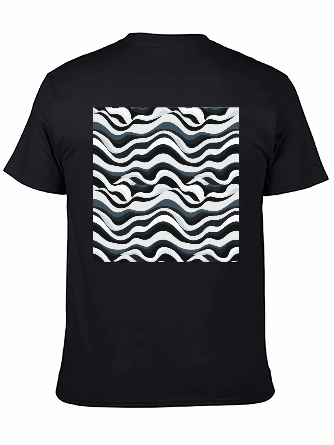 Abstract Wavy Lines Graphic Print Black T-Shirt
