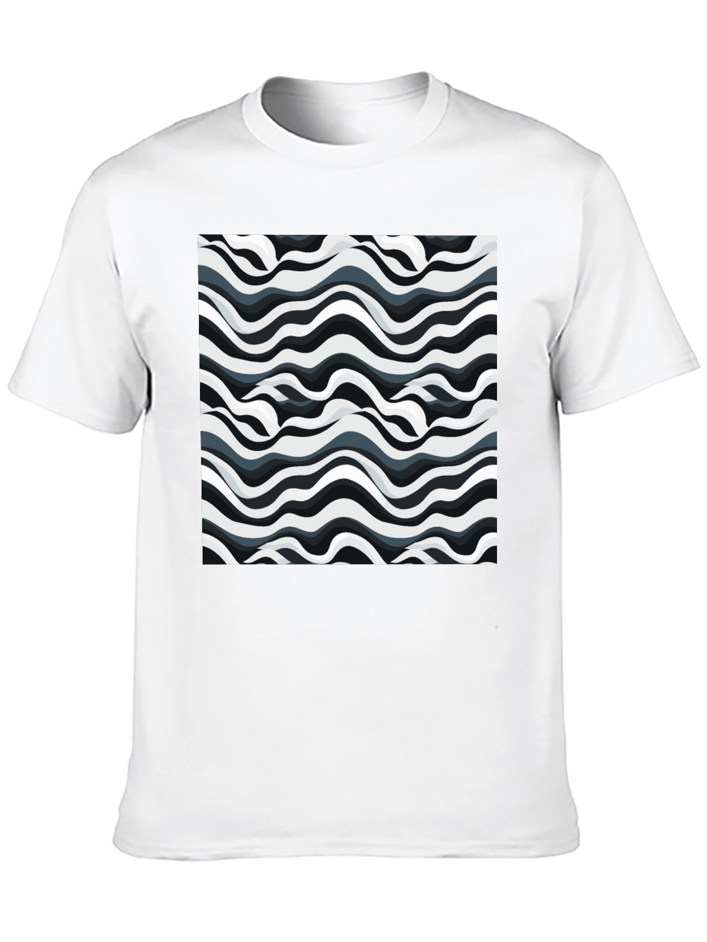 Abstract Wavy Lines Graphic Print Black T-Shirt