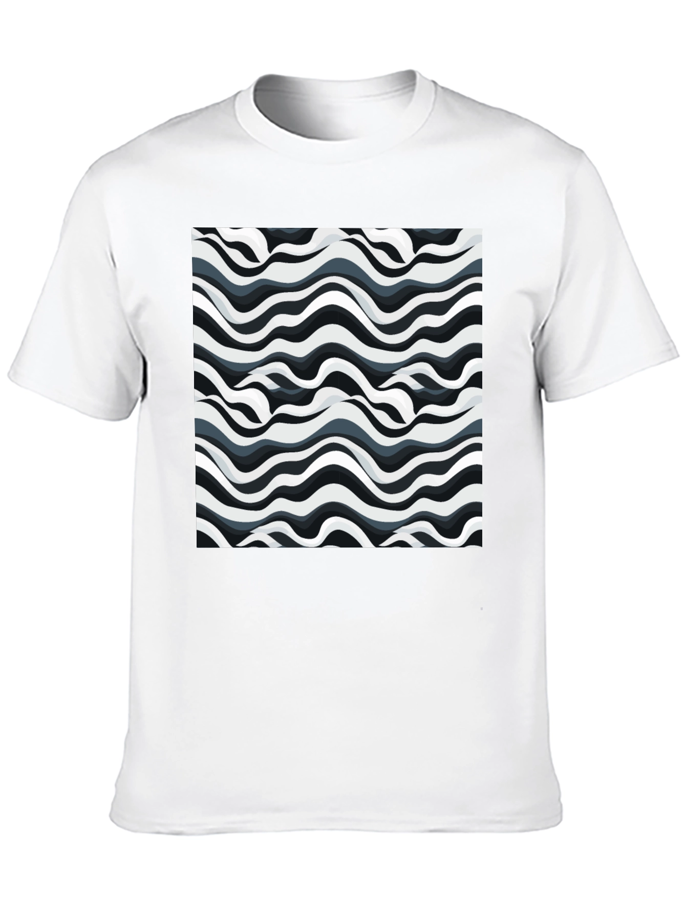 Abstract Wavy Lines Graphic Print Black T-Shirt