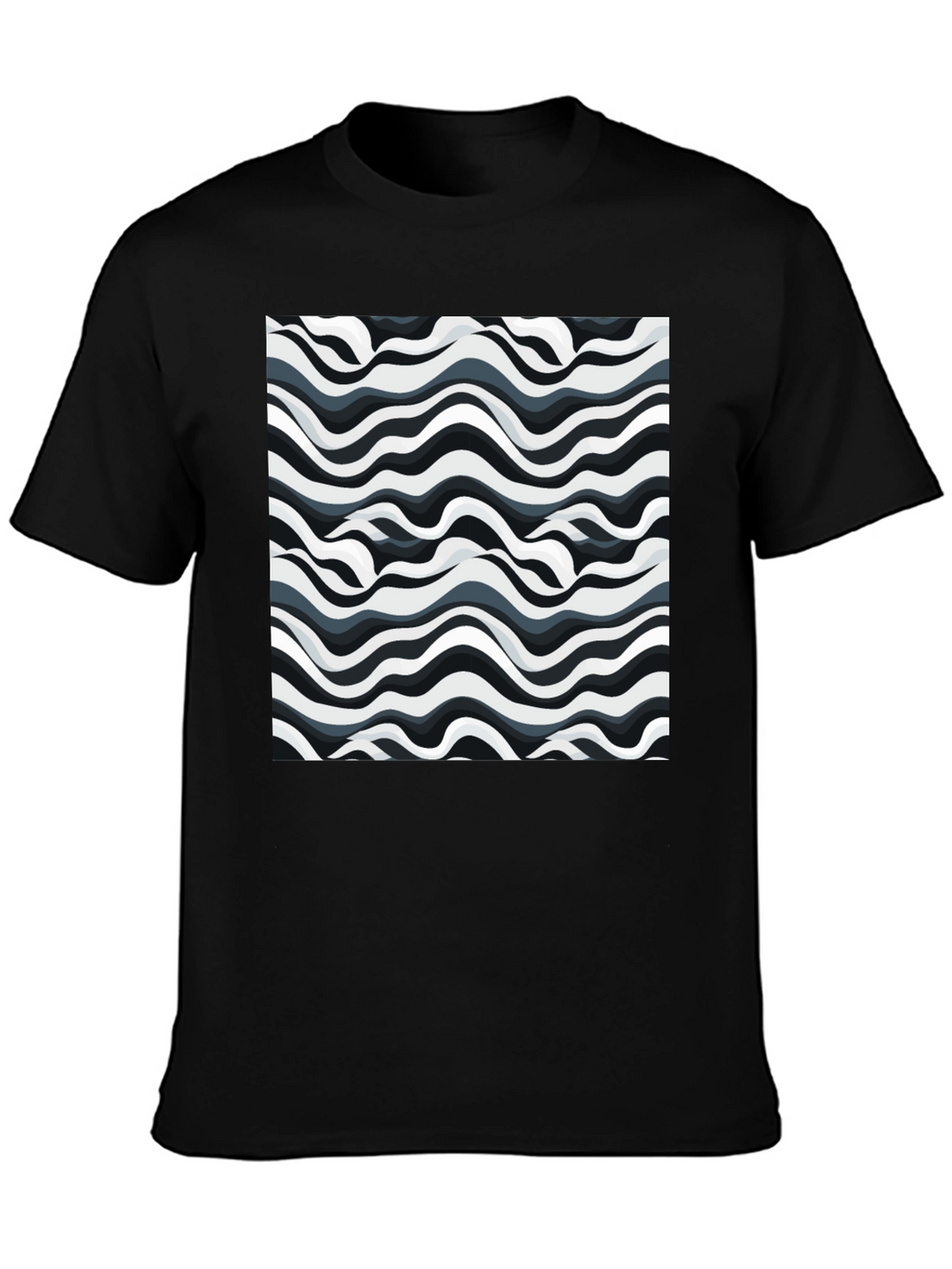 Abstract Wavy Lines Graphic Print Black T-Shirt