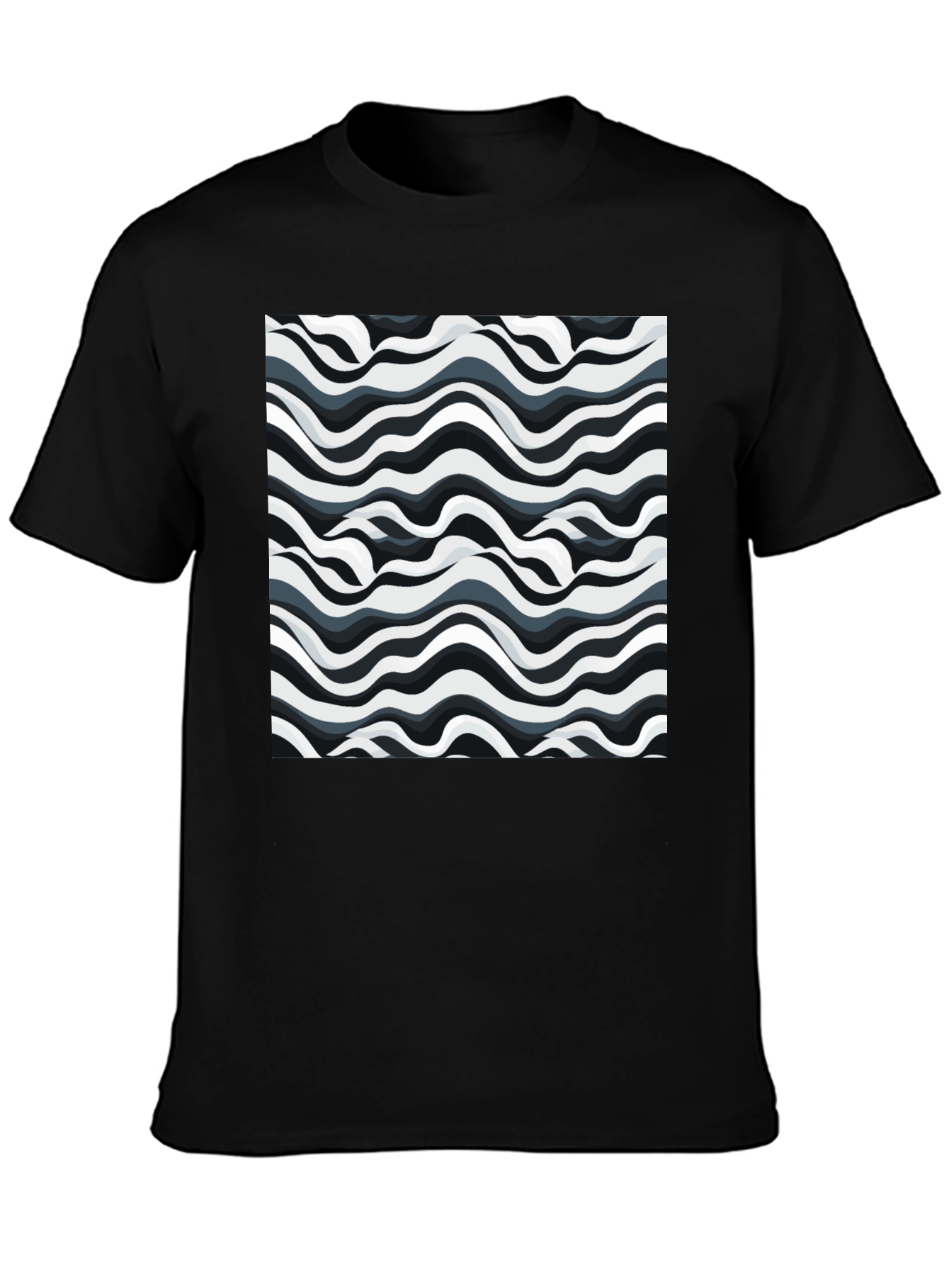 Abstract Wavy Lines Graphic Print Black T-Shirt