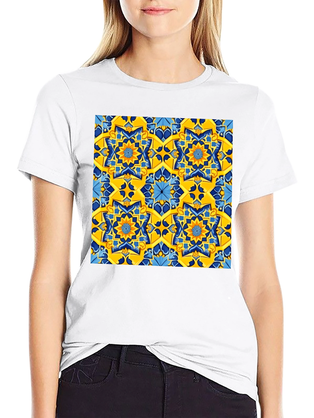 Geometric Pattern T-Shirt - Vivid Yellow & Blue Design
