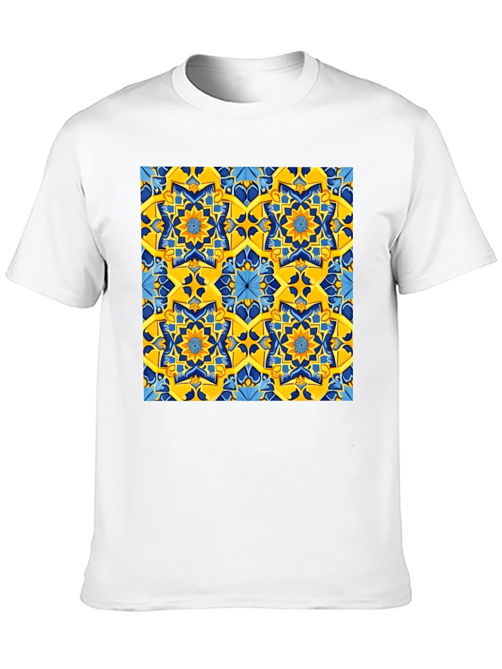 Geometric Pattern T-Shirt - Vivid Yellow & Blue Design