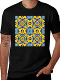 Geometric Pattern T-Shirt - Vivid Yellow & Blue Design