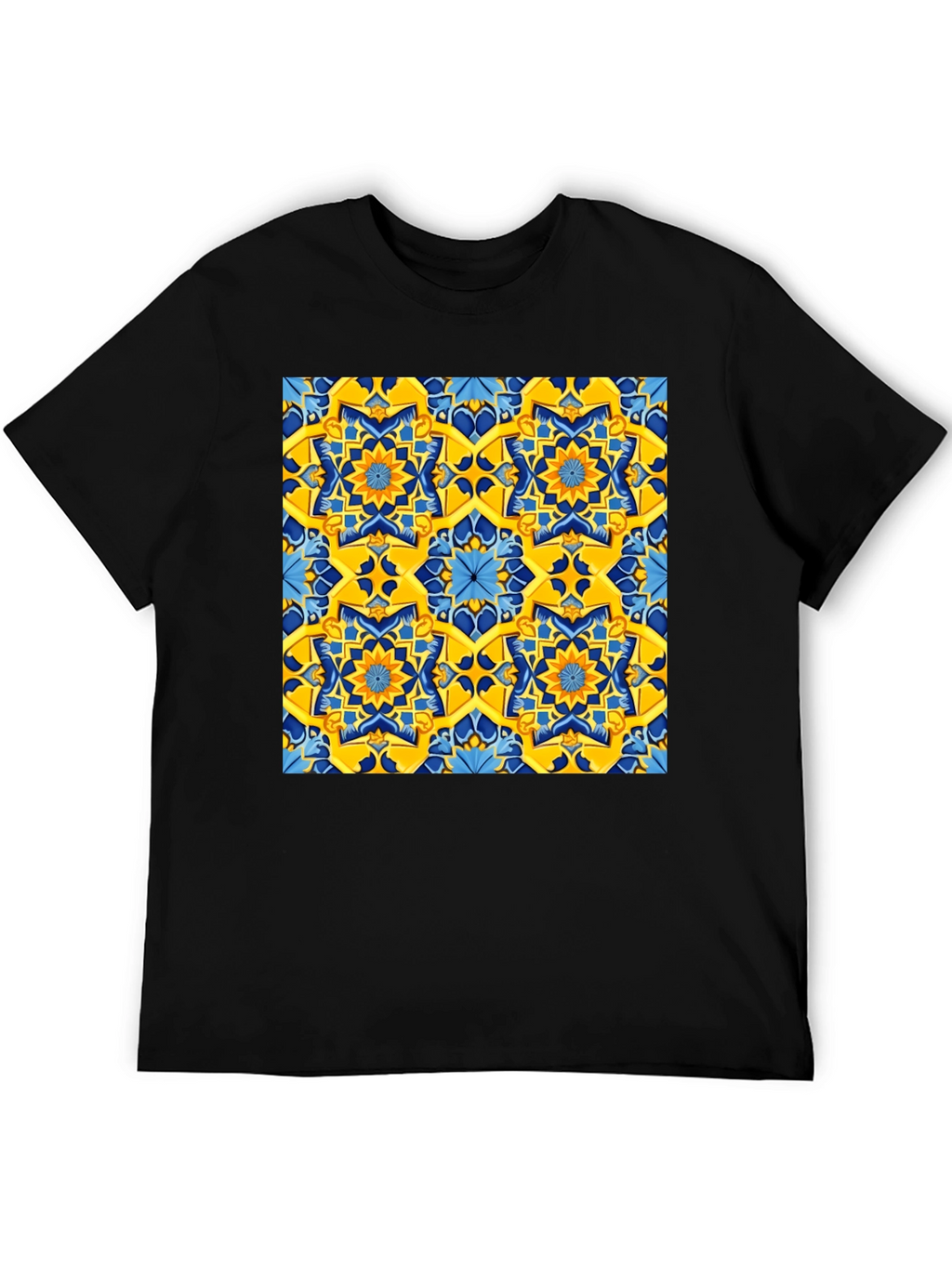 Geometric Pattern T-Shirt - Vivid Yellow & Blue Design