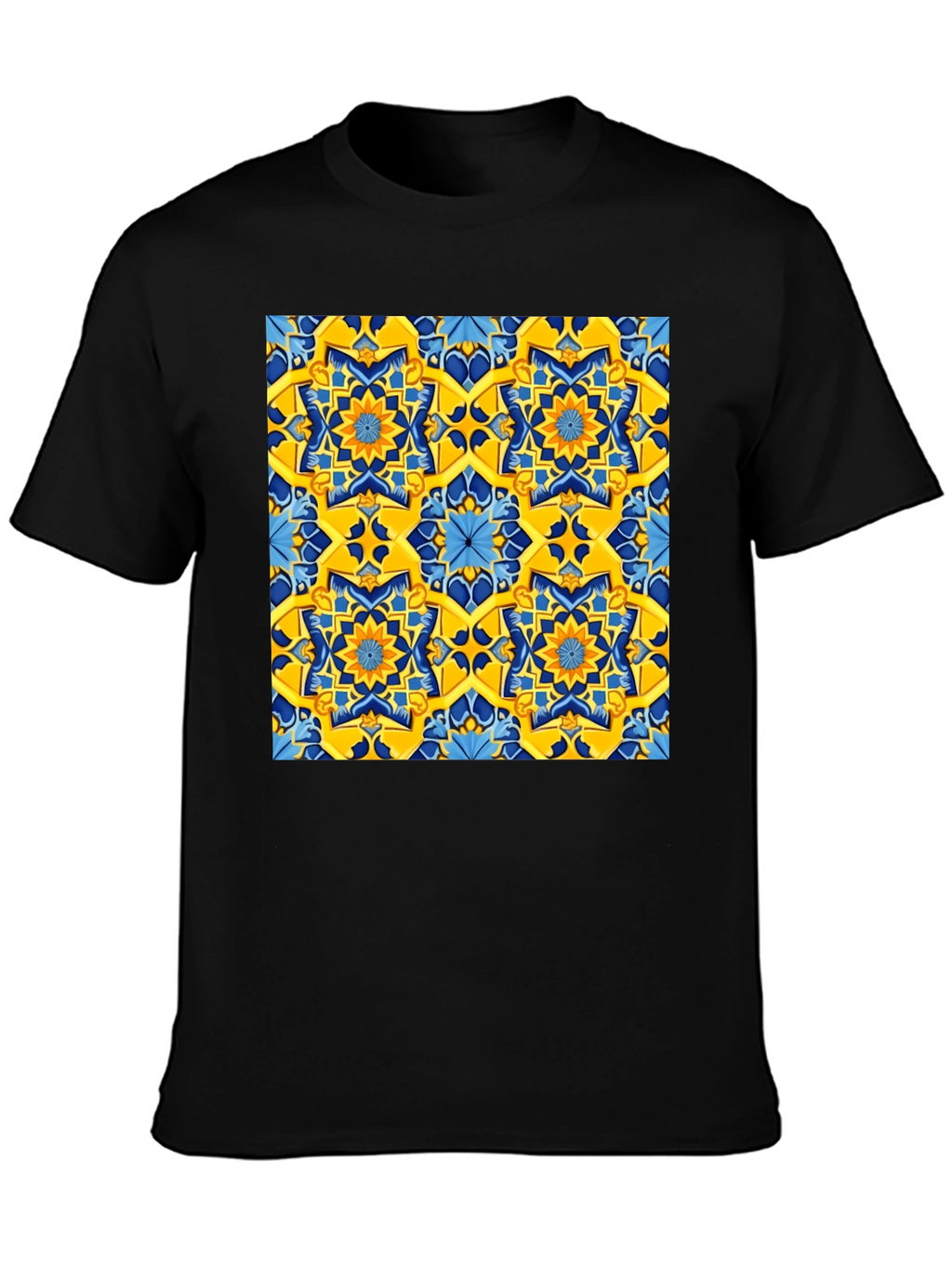 Geometric Pattern T-Shirt - Vivid Yellow & Blue Design