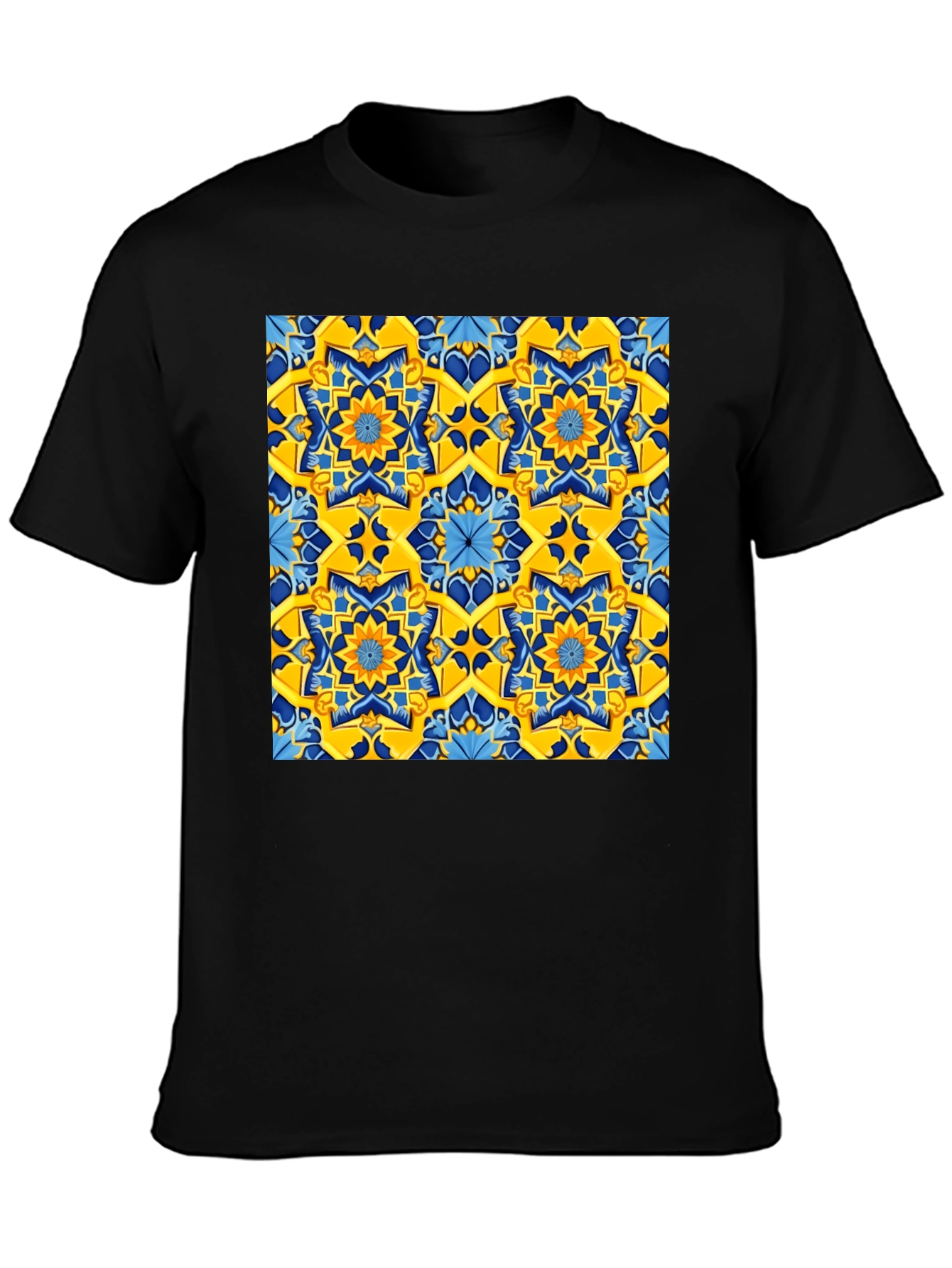 Geometric Pattern T-Shirt - Vivid Yellow & Blue Design