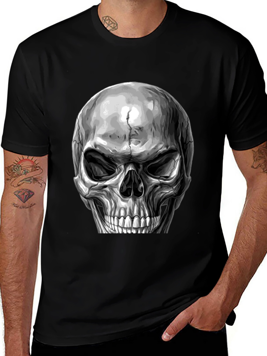 Skull Graphic Print T-Shirt - Black