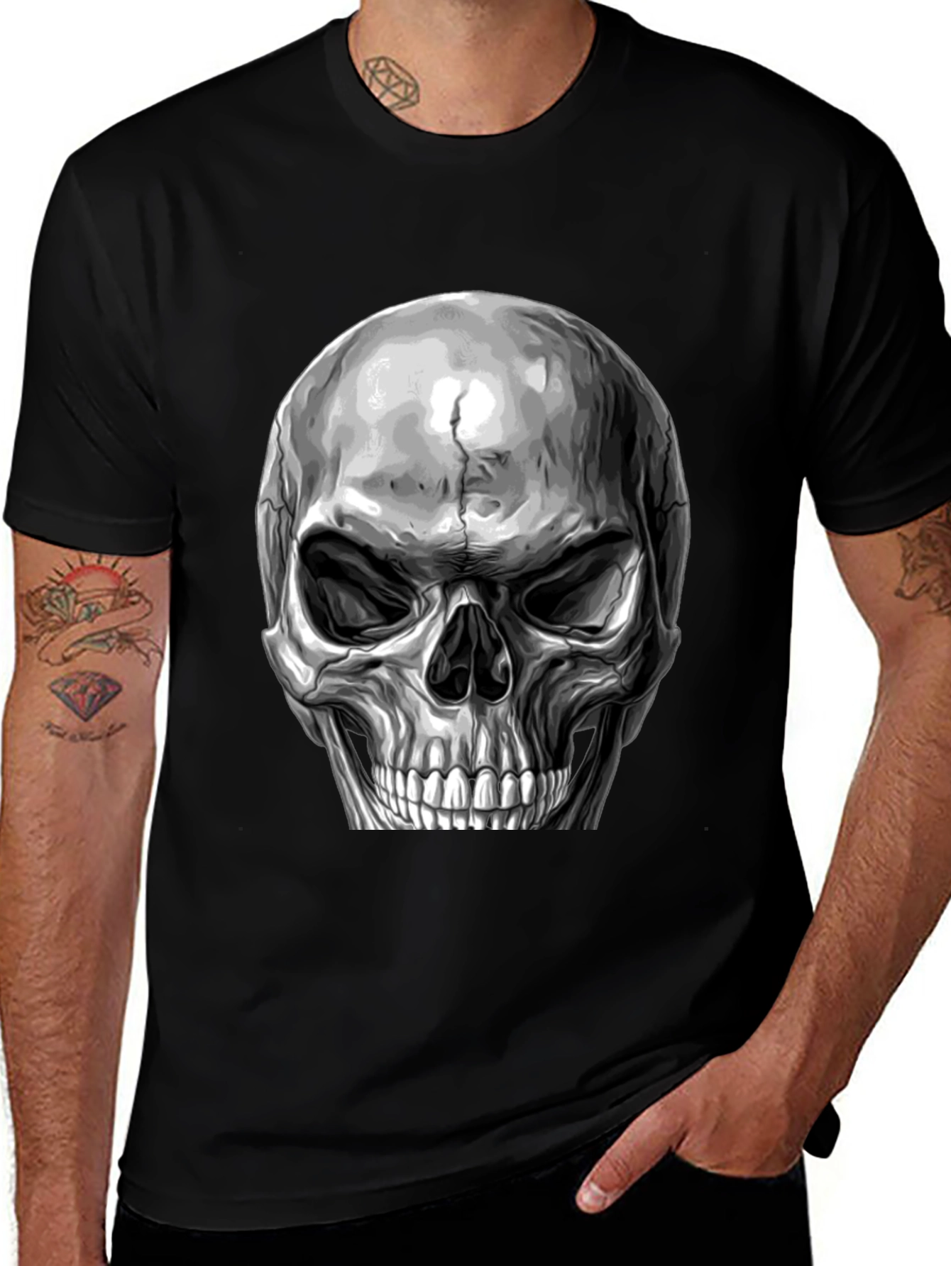 Skull Graphic Print T-Shirt - Black
