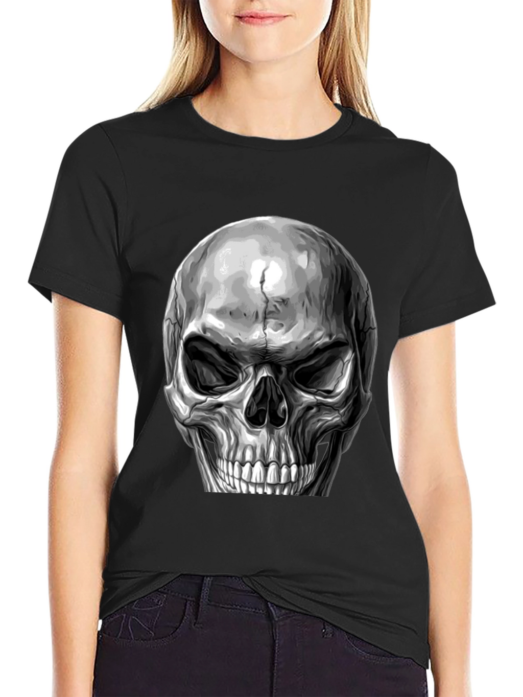 Skull Graphic Print T-Shirt - Black