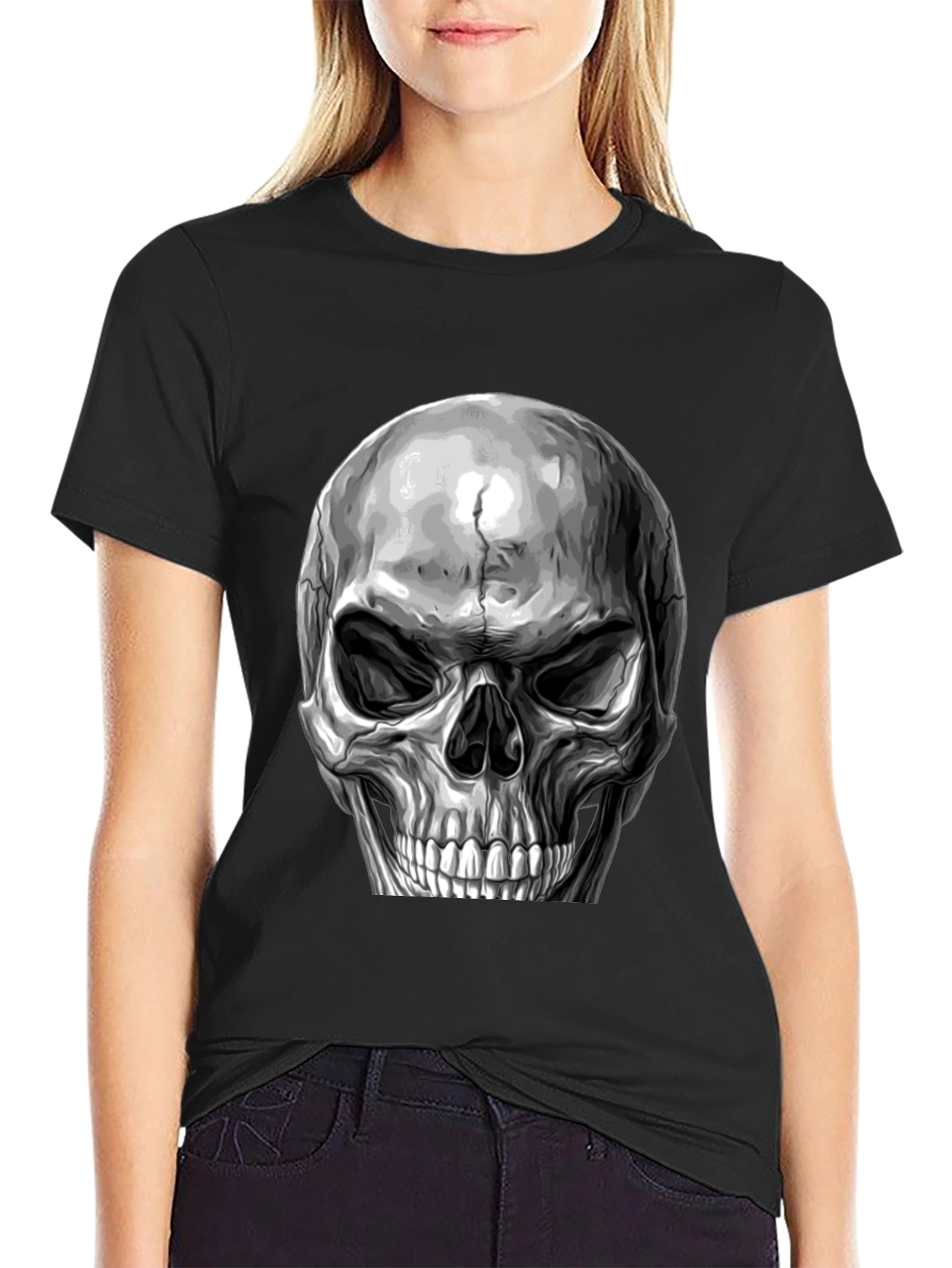 Skull Graphic Print T-Shirt - Black