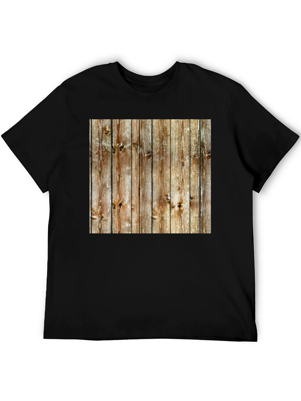 Rustic Wood Grain Print Black T-Shirt