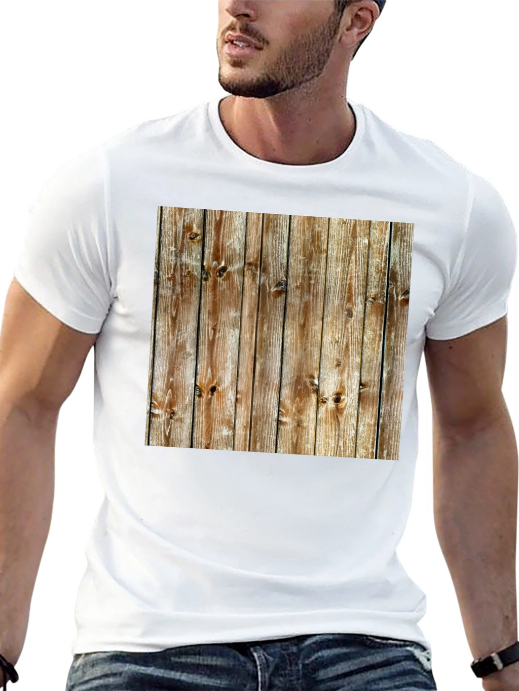 Rustic Wood Grain Print Black T-Shirt