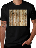 Rustic Wood Grain Print Black T-Shirt