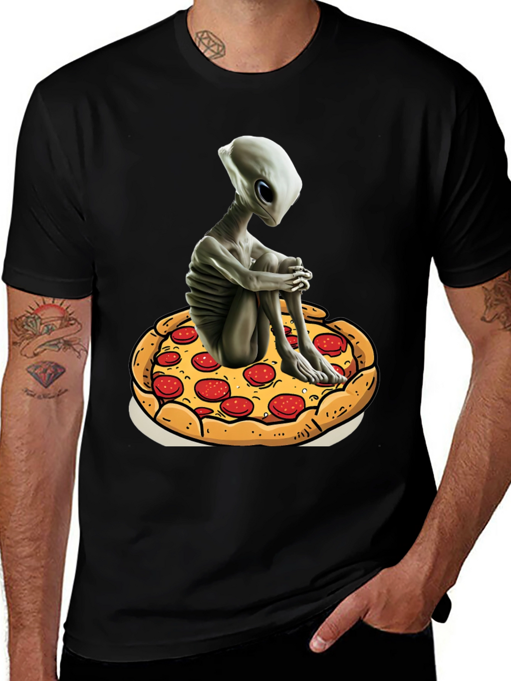 Alien Pizza Graphic Tee - Unisex Black Cotton T-Shirt