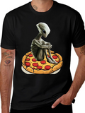 Alien Pizza Graphic Tee - Unisex Black Cotton T-Shirt