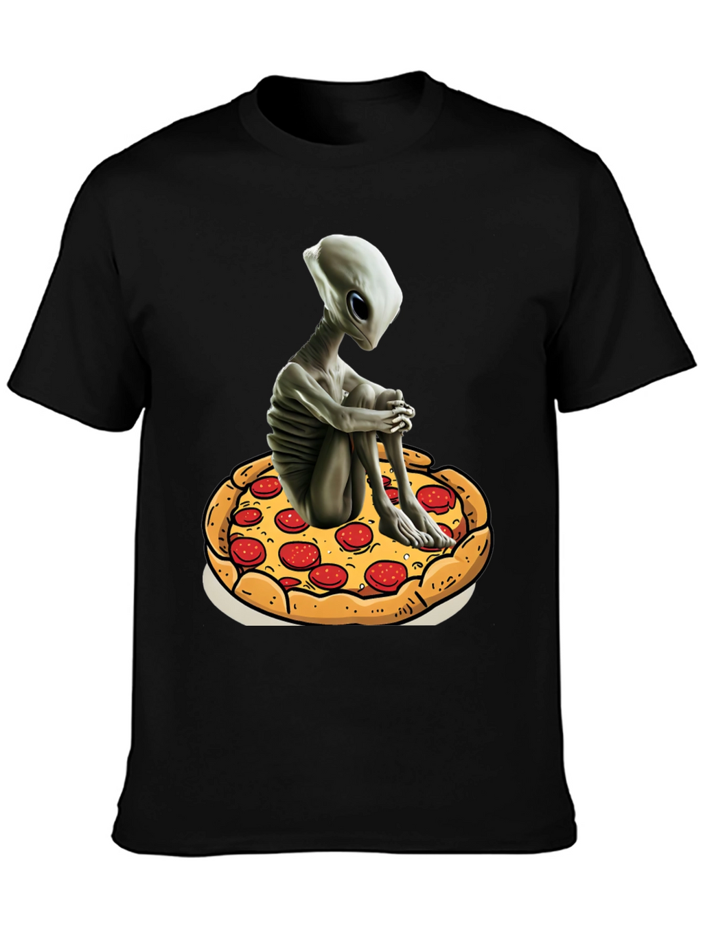 Alien Pizza Graphic Tee - Unisex Black Cotton T-Shirt