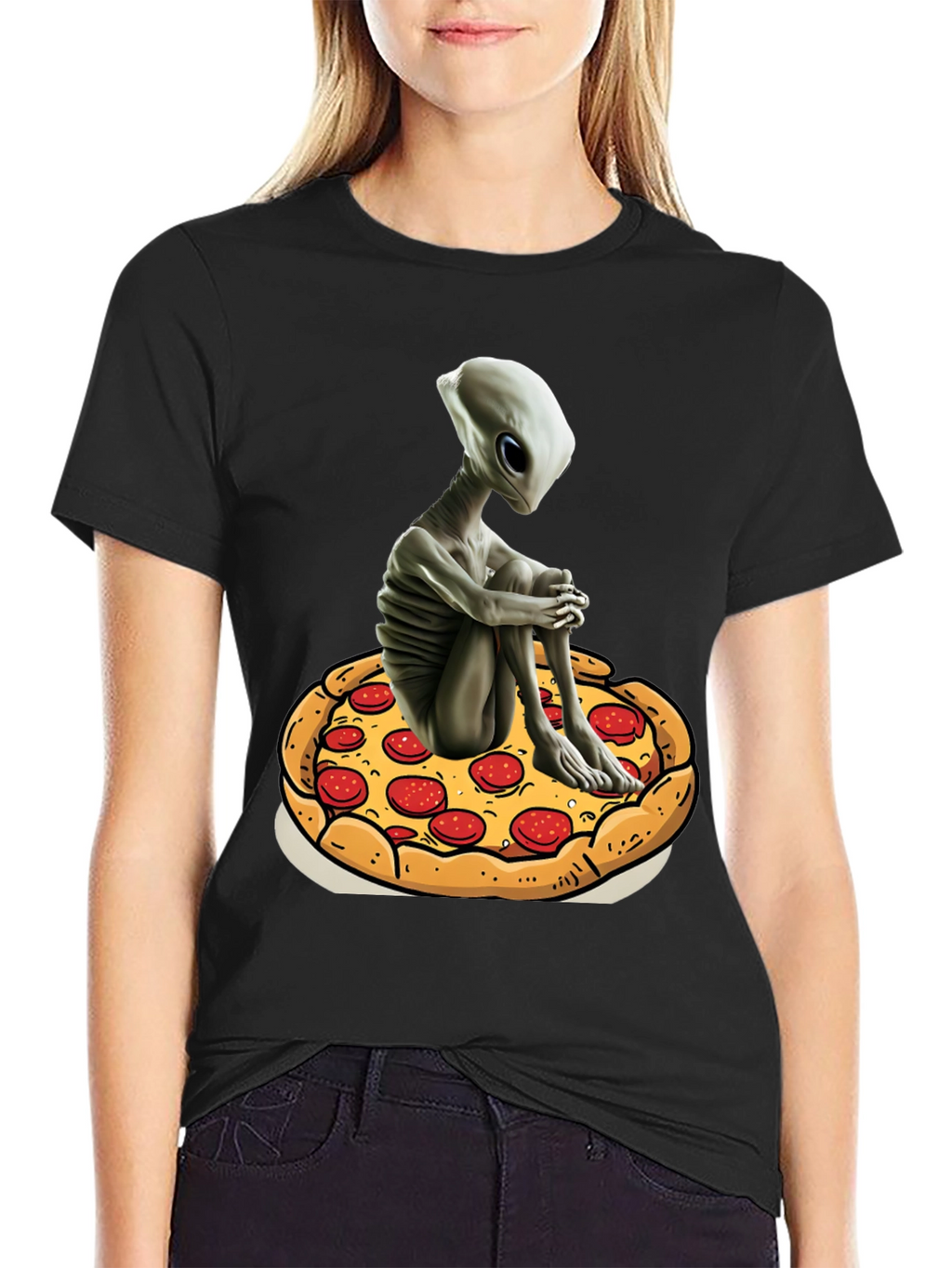 Alien Pizza Graphic Tee - Unisex Black Cotton T-Shirt