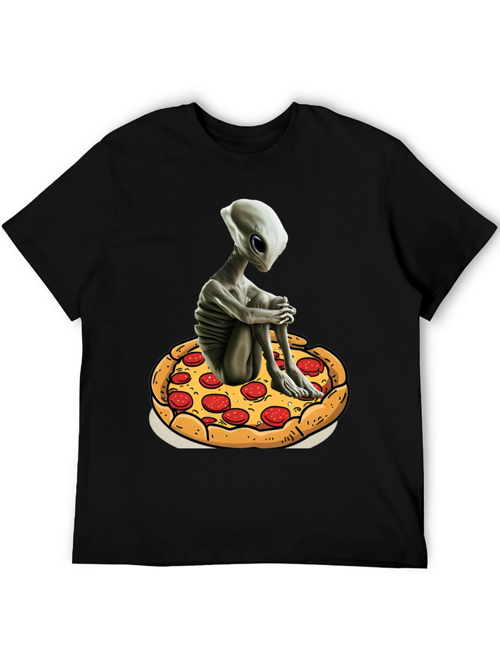 Alien Pizza Graphic Tee - Unisex Black Cotton T-Shirt