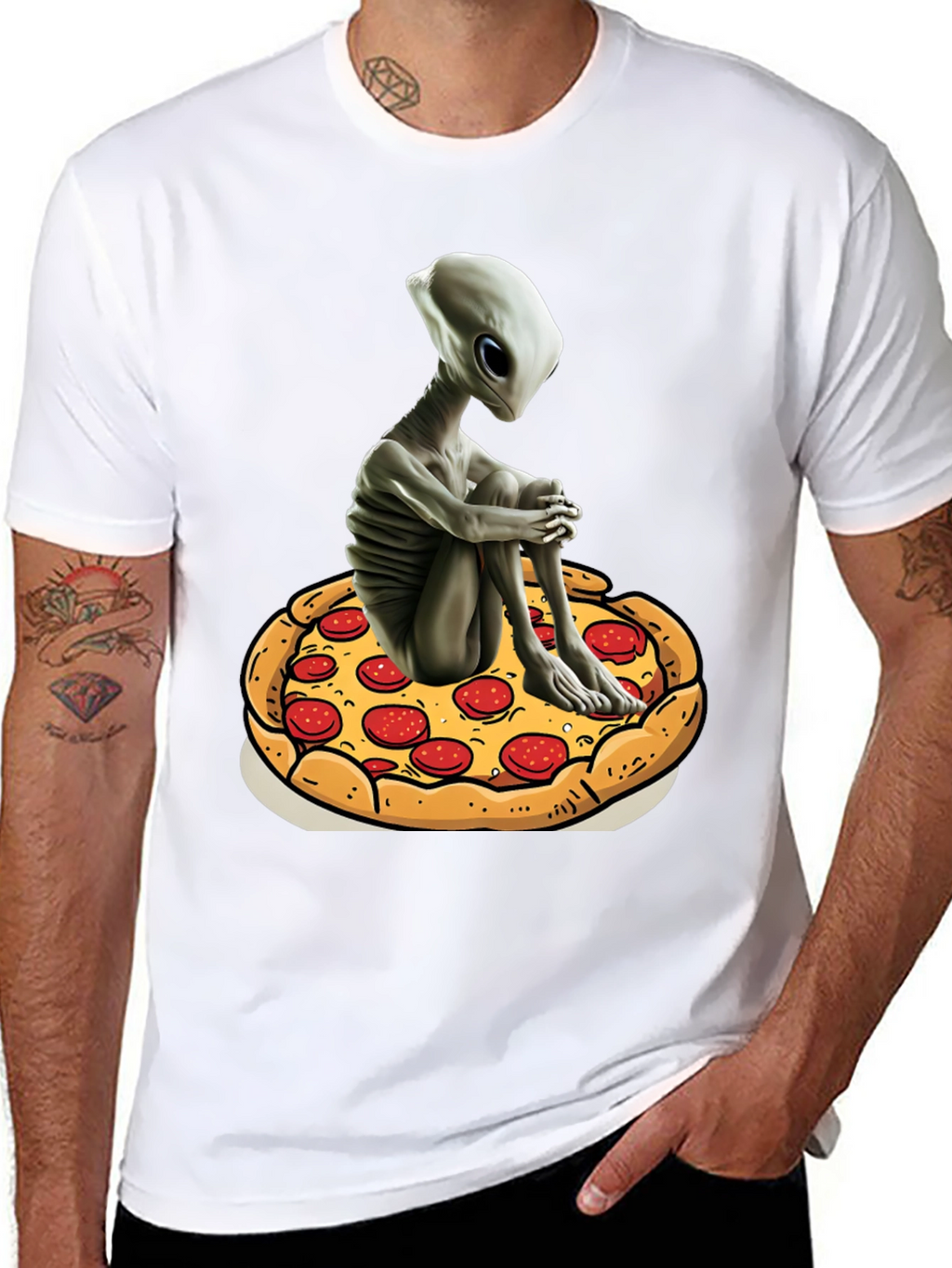Alien Pizza Graphic Tee - Unisex Black Cotton T-Shirt
