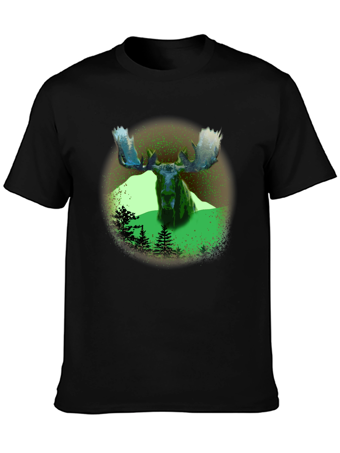 Moose Graphic Print Black T-Shirt