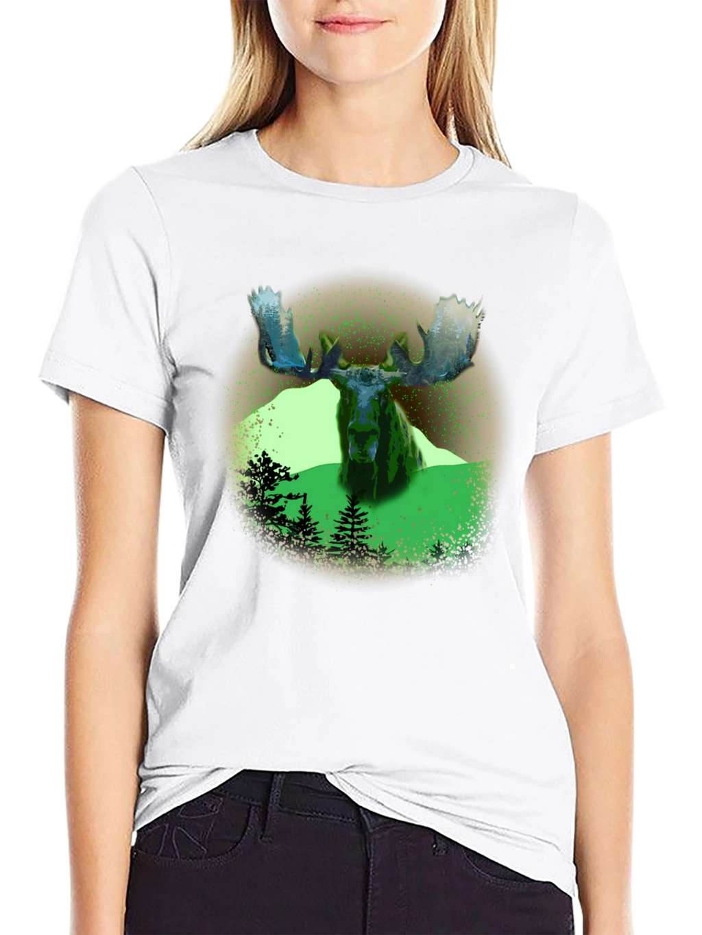 Moose Graphic Print Black T-Shirt