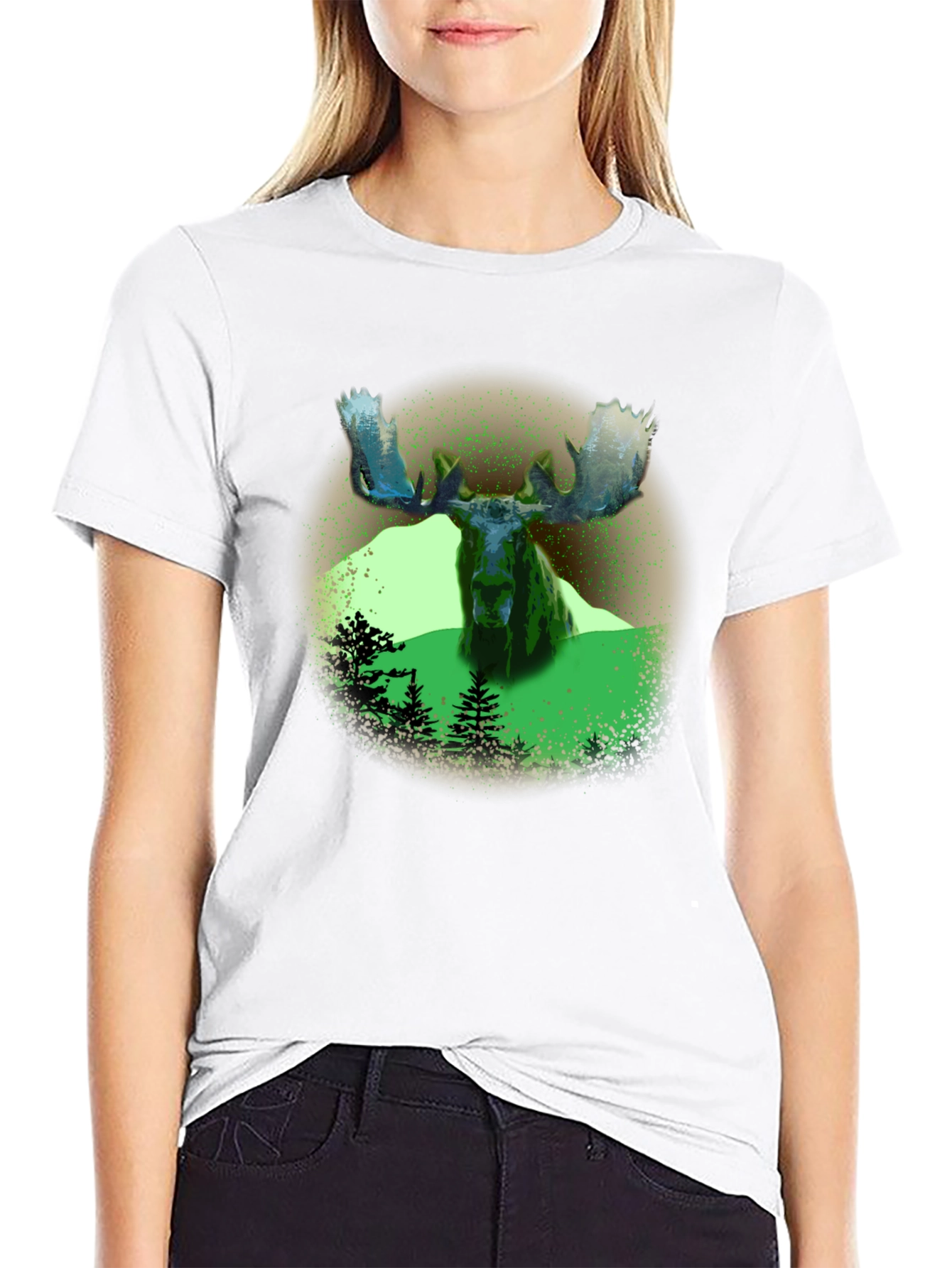 Moose Graphic Print Black T-Shirt