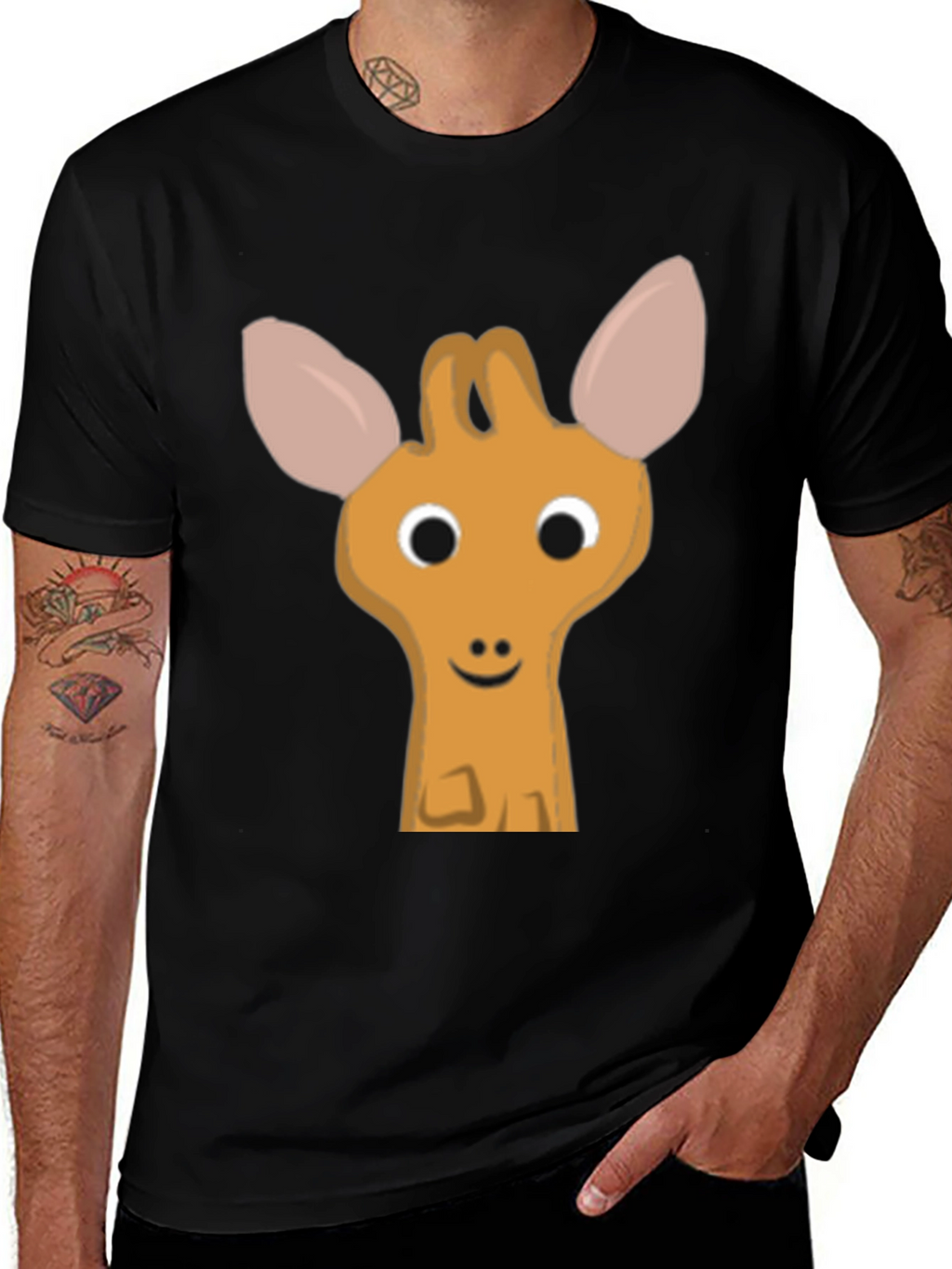 Cute Cartoon Deer Graphic Black T-Shirt