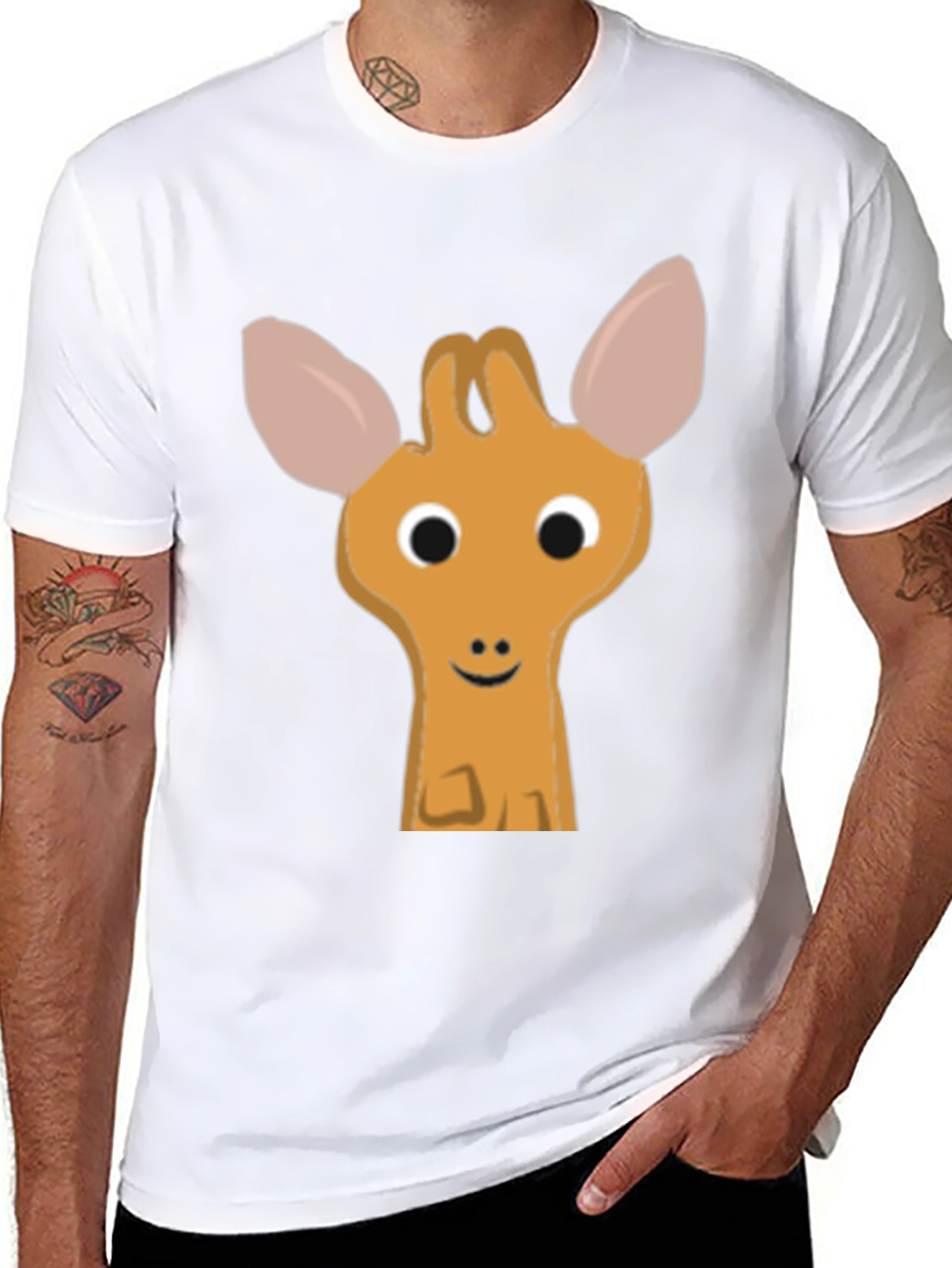 Cute Cartoon Deer Graphic Black T-Shirt