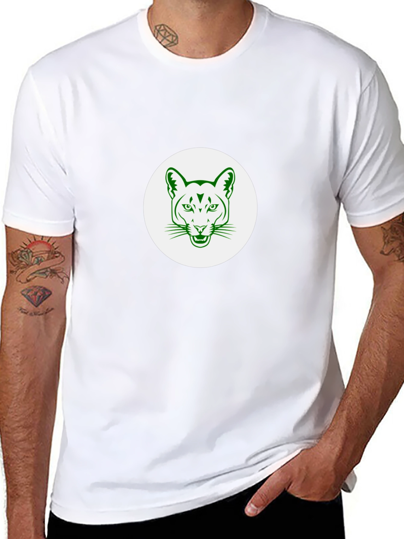 Black T-Shirt with Green Cougar Graphic