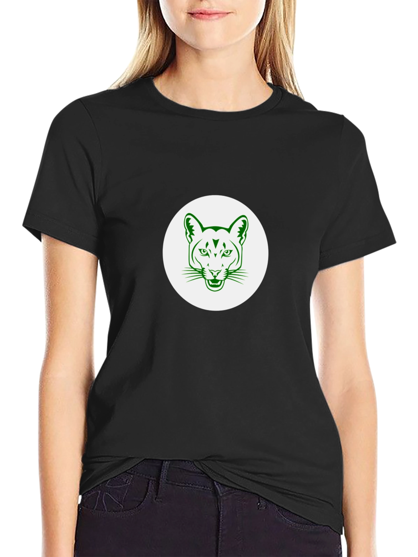 Black T-Shirt with Green Cougar Graphic