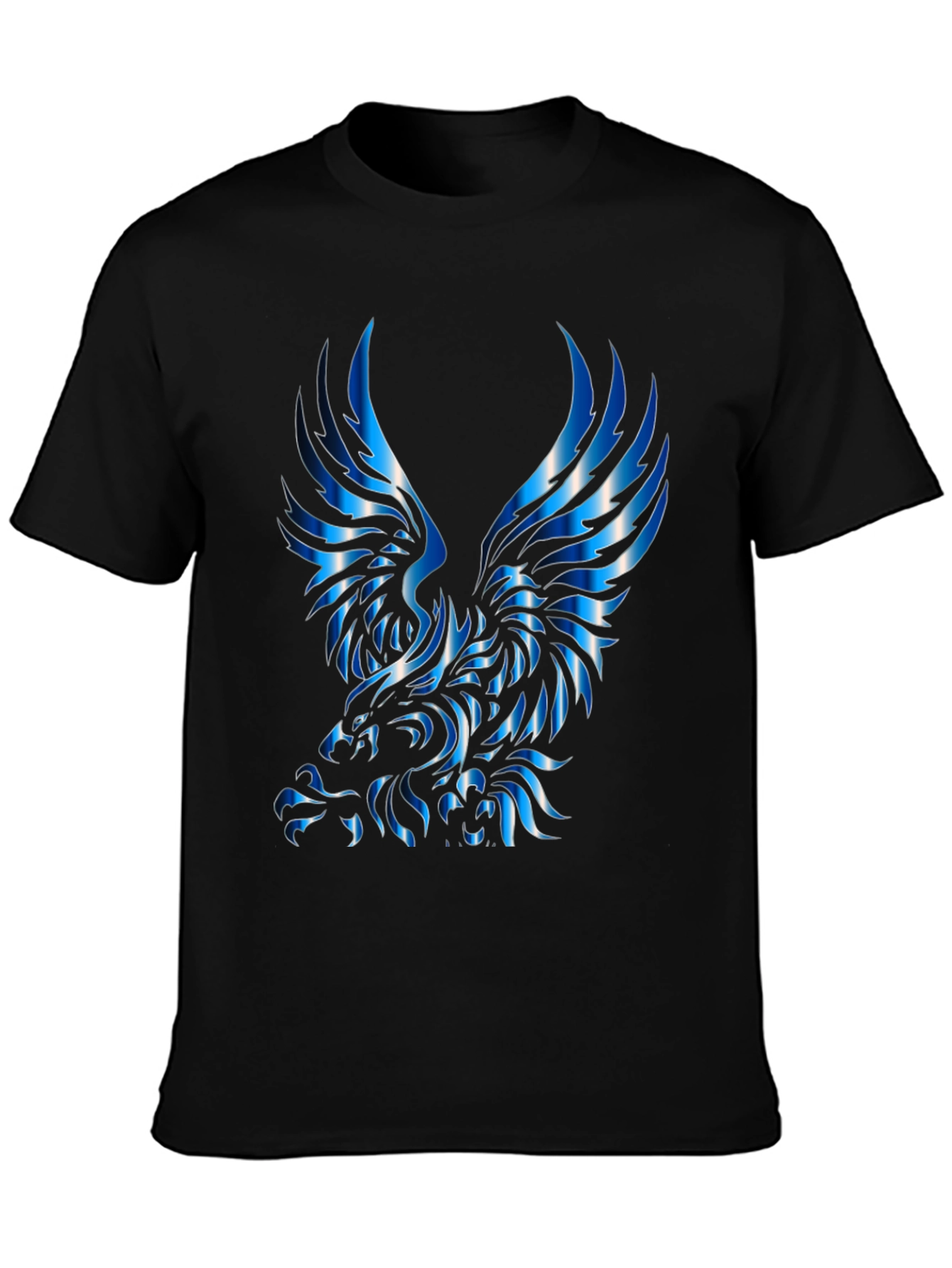 Mens Black T-Shirt with Blue Eagle Graphic