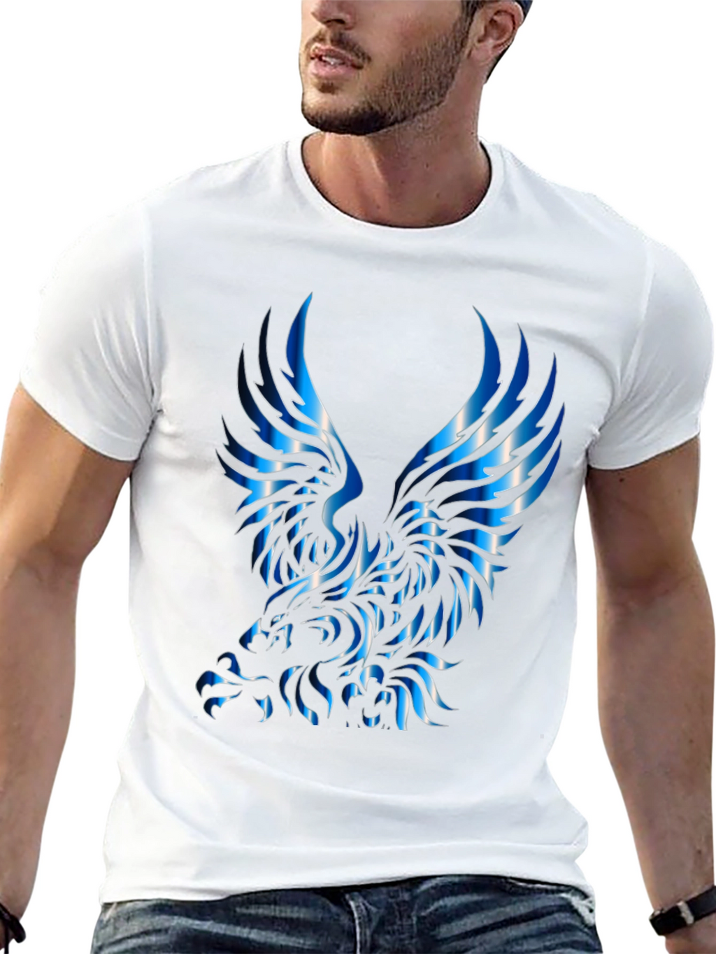 Mens Black T-Shirt with Blue Eagle Graphic